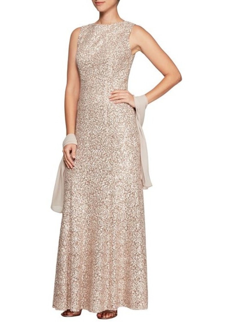 Alex Evenings Sequin Trumpet Gown with Shawl
