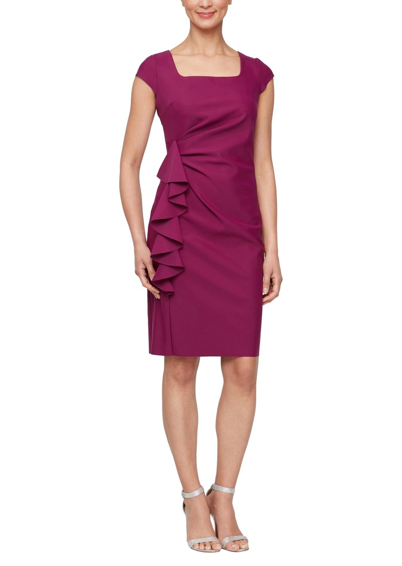 Alex Evenings Short Compression Sheath Dress with Square Neck Passion