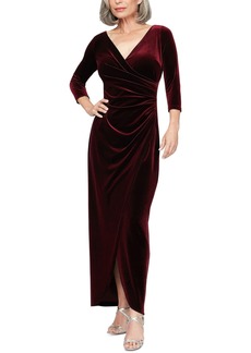 Alex Evenings Women's Velvet Ruched 3/4-Sleeve Gown - Wine