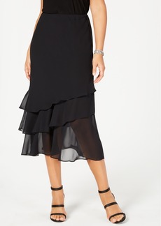 Alex Evenings Skirt, Tiered Chiffon Midi - Black