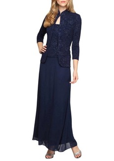 Alex Evenings Two-Piece Jacquard Gown with Jacket