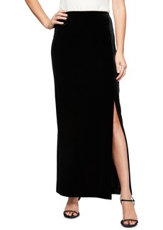 Alex Evenings Women's Side-Slit Velvet Pull-On Skirt - Black