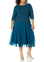Alex Evenings womens Plus Size Long Tea-length Lace Mock Special Occasion Dress