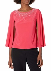 Alex Evenings Women's 3/4 Blouse with Beading Detail and Split Sleeve  S