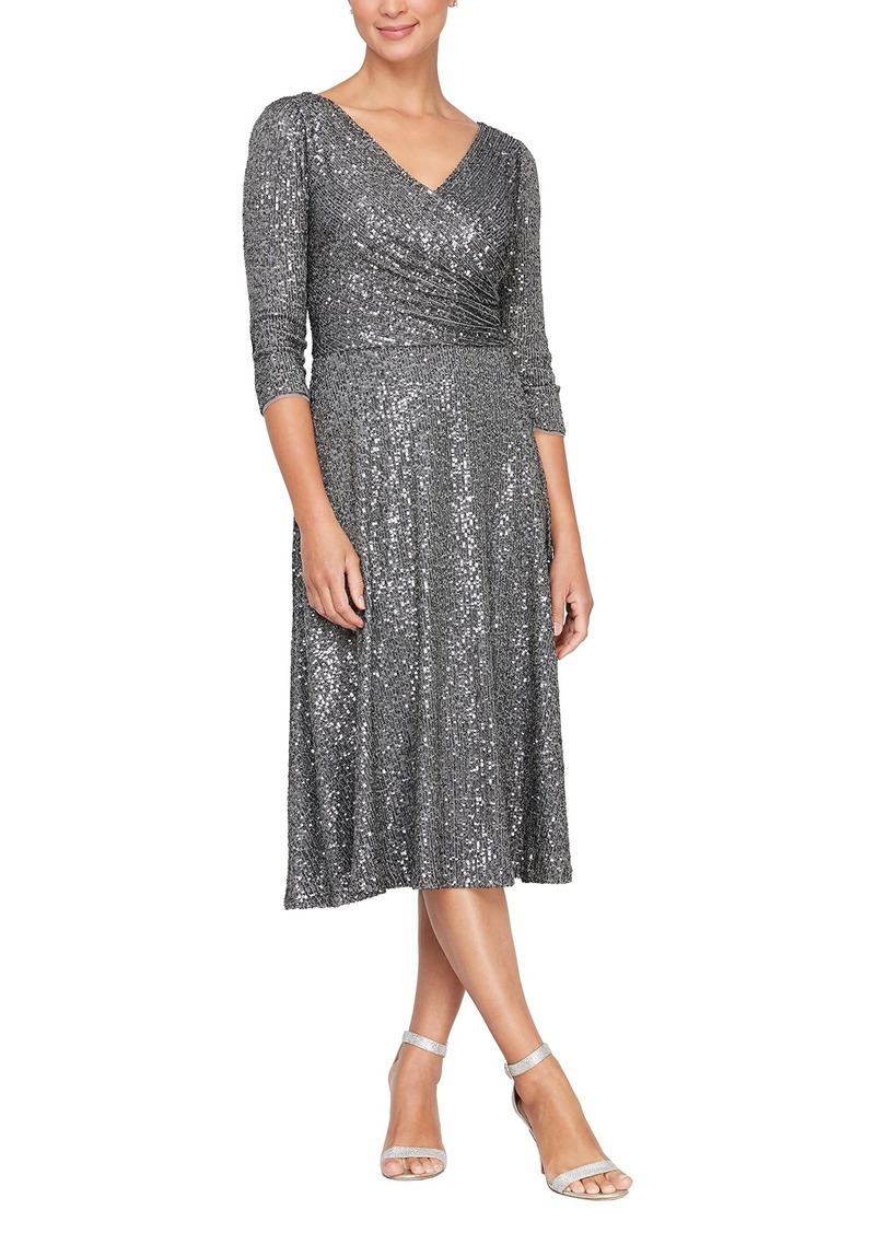 Alex Evenings Women's 3/4 Sleeve Sequin A-Line Party Dress (Missy Petite Plus)  8P