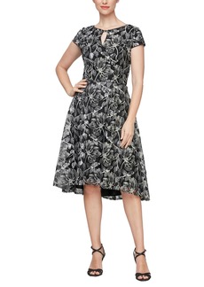 Alex Evenings Women's A-Line Stretch Embroidered Dress with Tie Belt