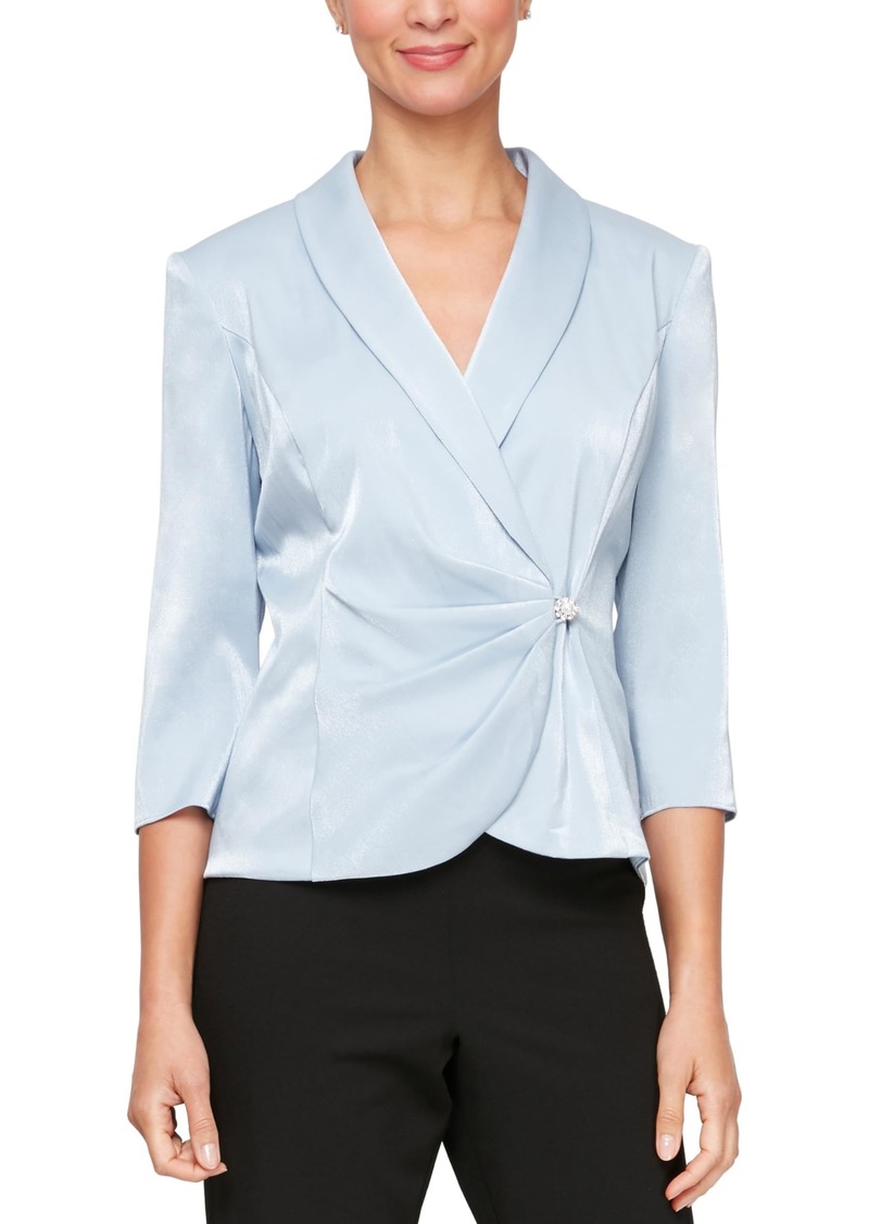 Alex Evenings Women's 3/4 Sleeve Surplice Neckline Stretch Blouse with Embellished Side Closure