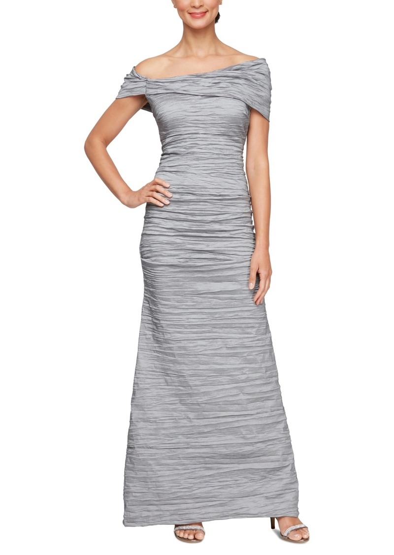 Alex Evenings Women's Crinkled Off-The-Shoulder Gown - Platinum