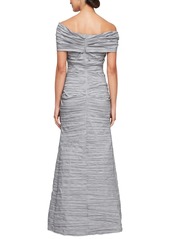 Alex Evenings Women's Crinkled Off-The-Shoulder Gown - Platinum