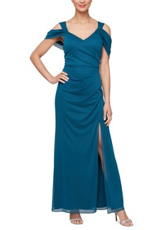Alex Evenings Women's Embellished Draped Cold Shoulder Gown - Peacock