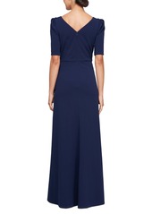 Alex Evenings Women's Embellished-Neck Ruffle Gown - Navy