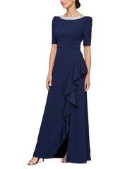 Alex Evenings Women's Embellished-Neck Ruffle Gown - Navy