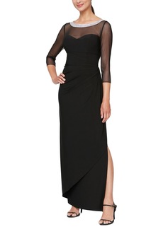 Alex Evenings Women's Embellished-Neck Side-Ruched Illusion Dress - Black