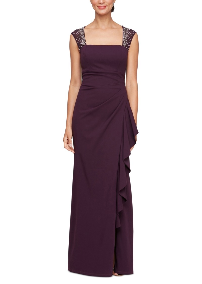 Alex Evenings Women's Embellished Ruffled Gown - Aubergine