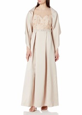Alex Evenings Women's Embroidered Ballgown with Embellished Waist and Shawl Dress