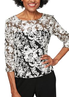 Alex Evenings womens Embroidered Blouse (Missy and Petite) Dress Shirt   US