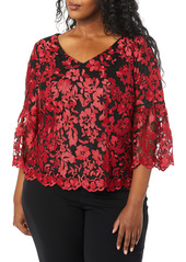 Alex Evenings Women's Embroidered Blouse with Bell Sleeves Shirt Missy
