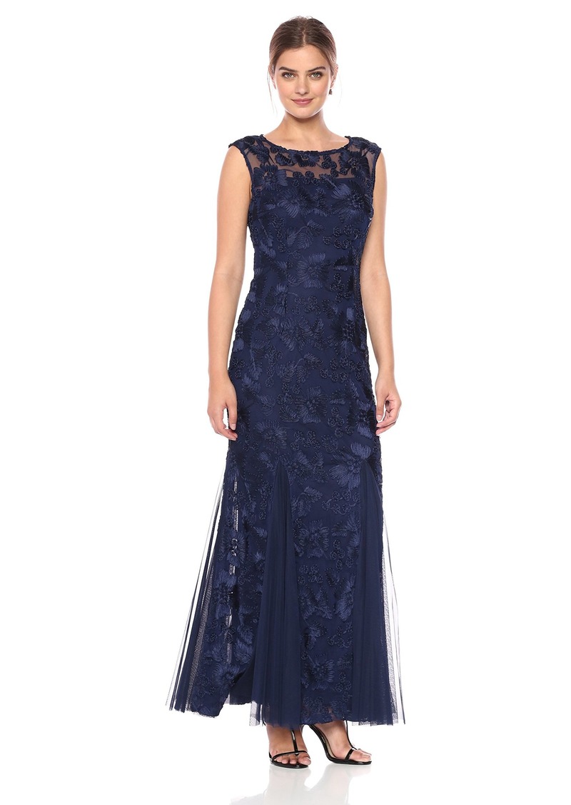 alex evenings embroidered illusion gown