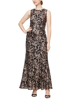 Alex Evenings Women's Embroidered Embellished A-Line Dress - Black/copper