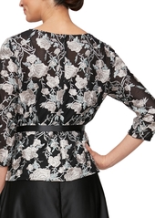 Alex Evenings Women's Embroidered Floral Belted Blouse - Black Buff