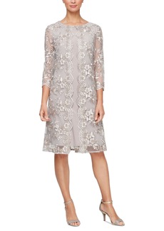 Alex Evenings Women's Floral Embroidered Mesh Jacket Sheath Dress - Taupe