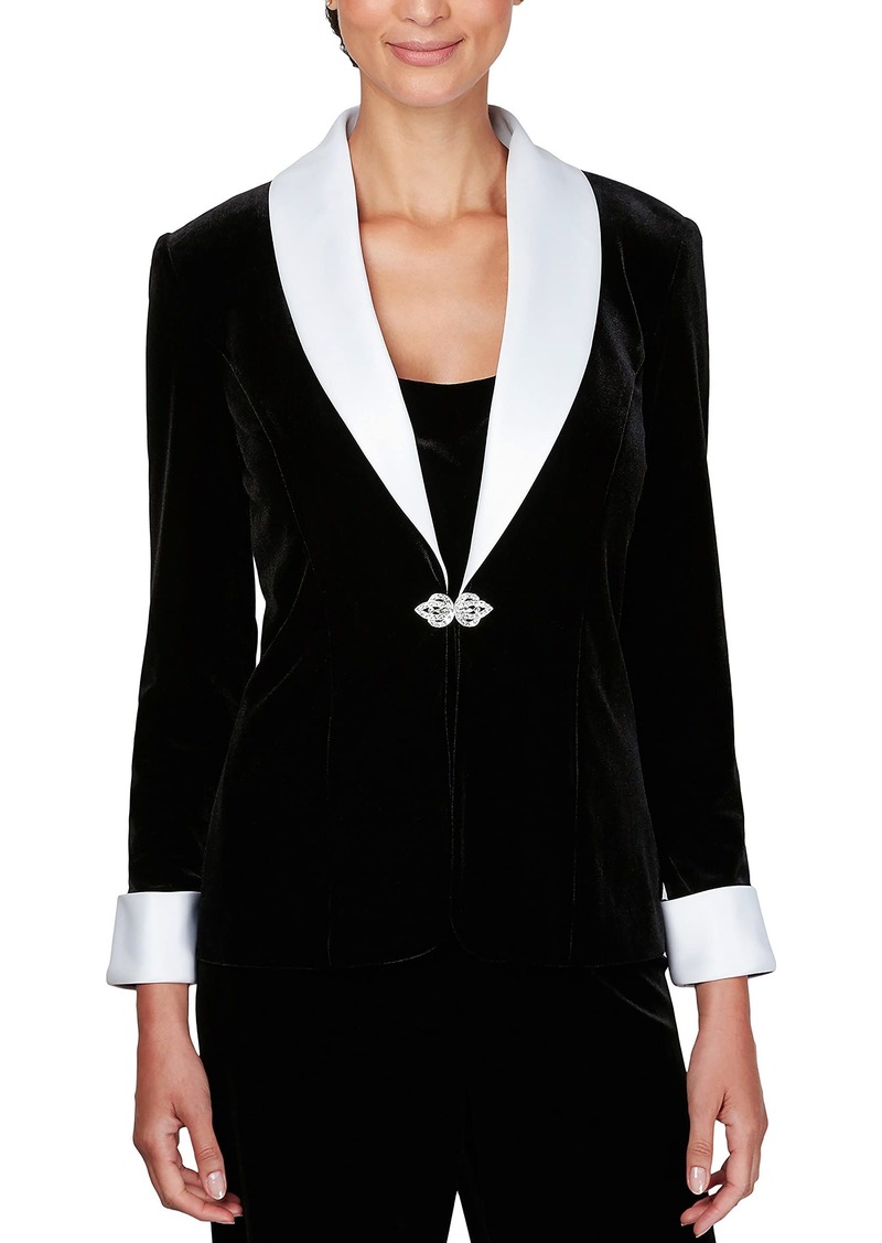 Alex Evenings womens Jacket and Scoop Tank Top Velvet Twinset Petite Regular Dress Shirt Black White Velvet  US