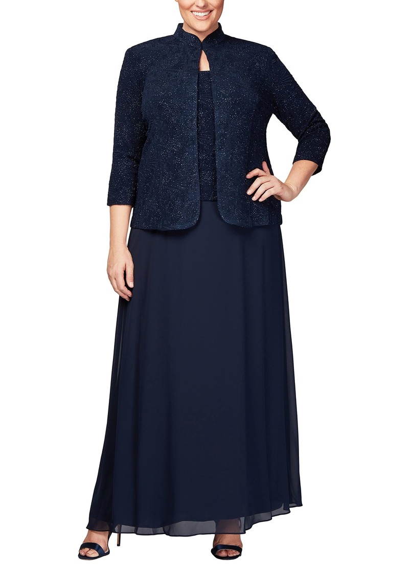 Alex Evenings Women's Size Long Dress with Mandarin Neckline Jacket (Regular Petite  20W
