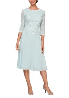 Alex Evenings Women's Lace Bodice Tea Length Mock Dress (Regular and Petite)