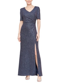 Alex Evenings Women's Long 3/4 Sleeve Formal Event Dress with Cinched Tie Waist (Petite and Regular Sizes)