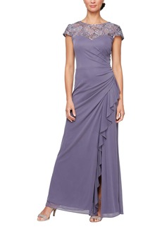 Alex Evenings Women's Long A-line Sweetheart Neck Mother of The Bride Dress (Petite and Regular Sizes) ICY Orchid Cap Embroidery