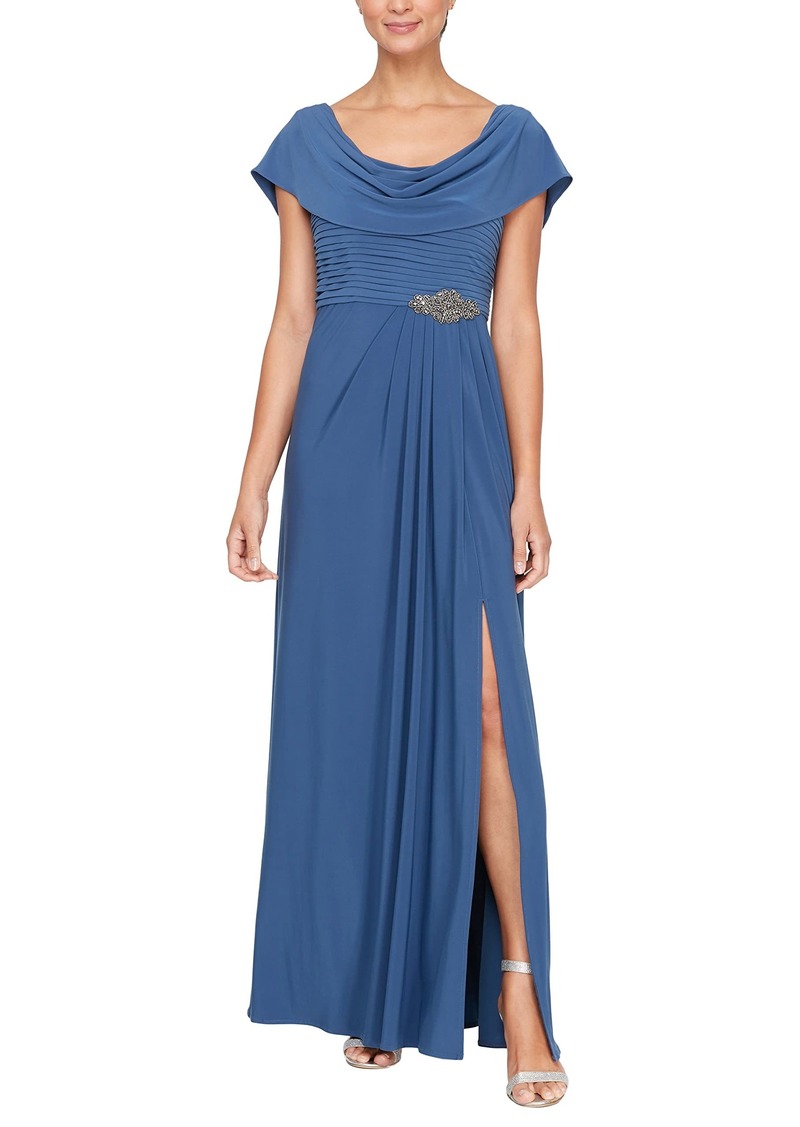 Alex Evenings Women's Long Cowl Neck A-Line Dress