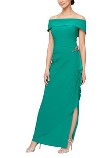 Alex Evenings Women's Long Foldover Off The Shoulder Gown Formal Event Mother of The Bride Dress