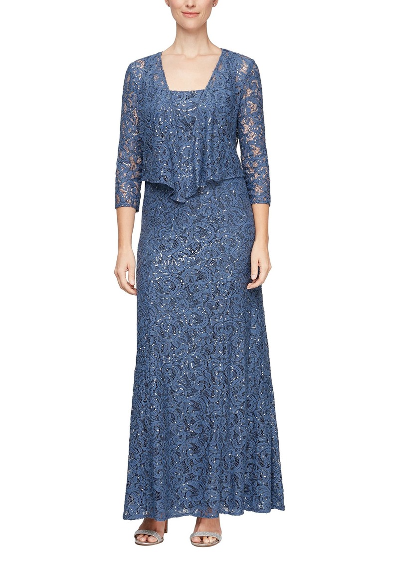 Alex Evenings Women's Long Lace Jacket Dress