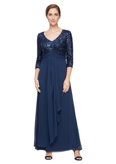 Alex Evenings Women's Petite Long Lace Top Empire Waist Dress  12P