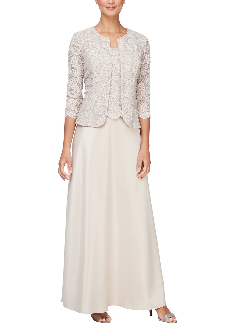 Alex Evenings Women's Two Piece Mother of The Bride Dress with Lace Jacket Regular Sizes