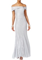 Alex Evenings Women's Long Off the Shoulder Lace Dress With Brooch