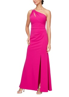 Alex Evenings Women's Long Length One Shoulder Dress with Slit Perfect for Wedding Guest Summer or Spring Events