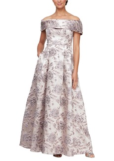 Alex Evenings Women's Long Printed Formal Ballgown Mother of The Bride Dress with Pockets