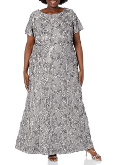 Alex Evenings Women's Plus-Size Long A-line Rosette Dress with Short Sleeves  22W