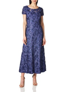 Alex Evenings Women's Long Rosette Lace Cap Sleeve Gown  14P