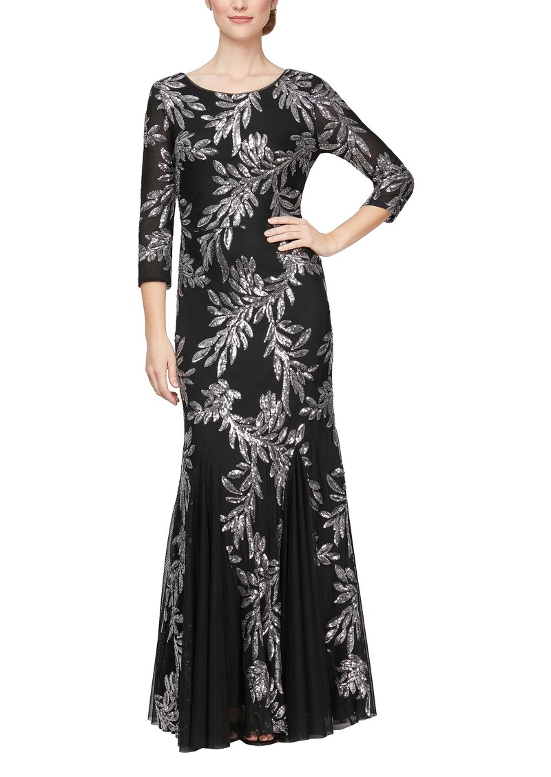 Alex Evenings Women's Long Sequin Dresses with ¾ Sleeves