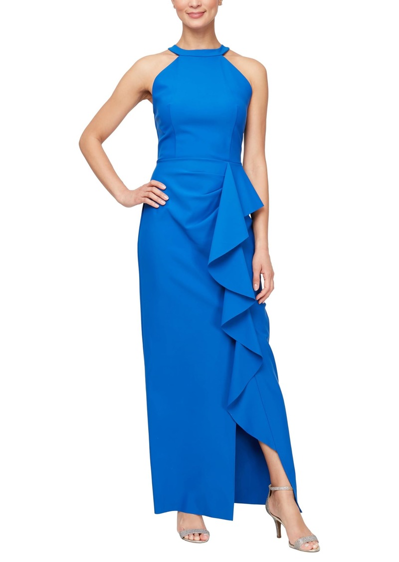 Alex Evenings Women's Long Sheath Slimming Stretch Neck Gown Dress for Wedding Guest Prom Formal Event