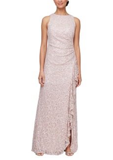 Alex Evenings Women's Long Sleeveless Mother of The Bride Dress w/Cascade Ruffle & Front Slit (Petite and Regular Sizes)