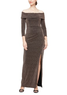 Alex Evenings Women's Metallic- Knit Off-The-Shoulder Dress - Black/copper