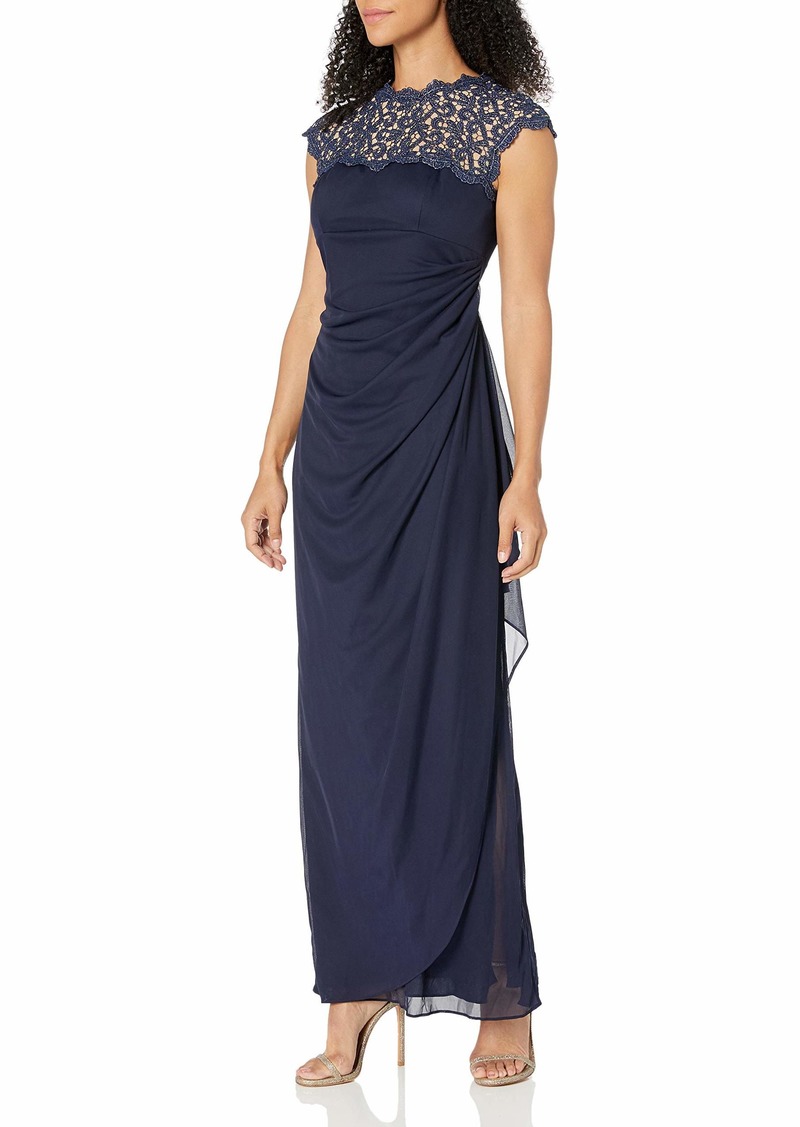 Alex Evenings Women's Long Cap Sleeve Side Ruched Gown (Petite and Regular Sizes)