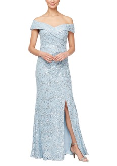 Alex Evenings Women's Off The Shoulder Fit and Flare Dress-Lace and Sequined Elegance for Mother of The Bride or Groom