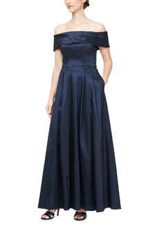 Alex Evenings Women's Off-The-Shoulder Pleated Gown - Navy