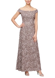 Alex Evenings Women's Off-The-Shoulder Soutache Sequined Gown - Mink