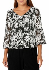 Alex Evenings Women's Embroidered Blouse with Bell Sleeves Shirt Missy and Plus  S