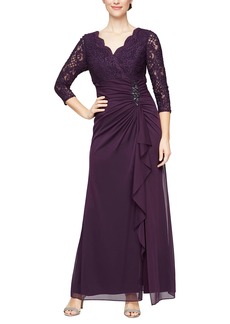 Alex Evenings Women's Petite Long Lace Top Empire Waist Dress  14P